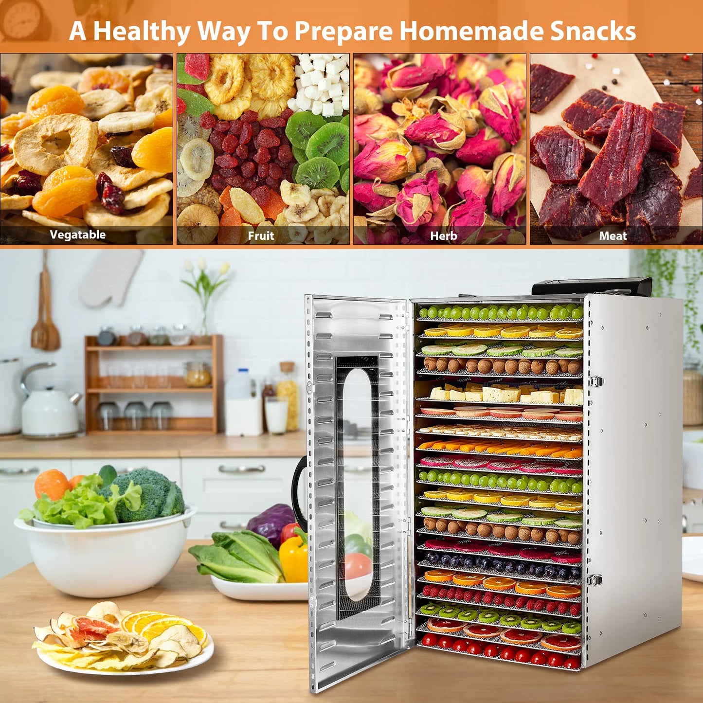 SHICUO Commercial Food Dehydrator Stainless Steel 20 Trays