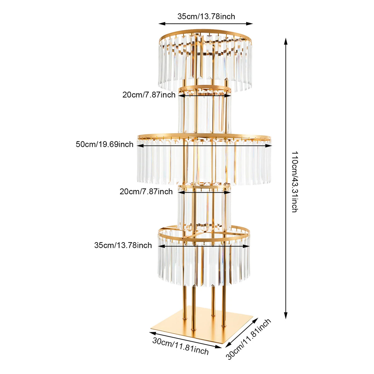 5 Tiers Crystal Flower Stand Gold/Silver 43.3 Inch Height Display Rack Aisle Guide Table Decoration Wedding Centerpiece Stand for Party Birthday Coffee Shop