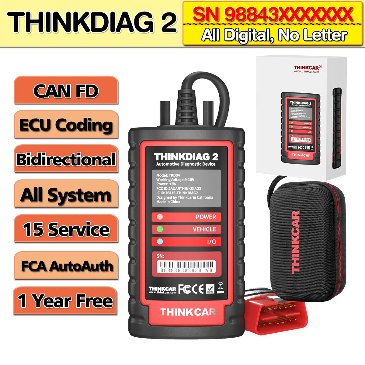 ThinkDiag 2 ALL Software 1 Year Free Update Auto Diagnostic Tool Support CAN FD ECU Coding Bidirectional 16 Reset OBD2 Scanner