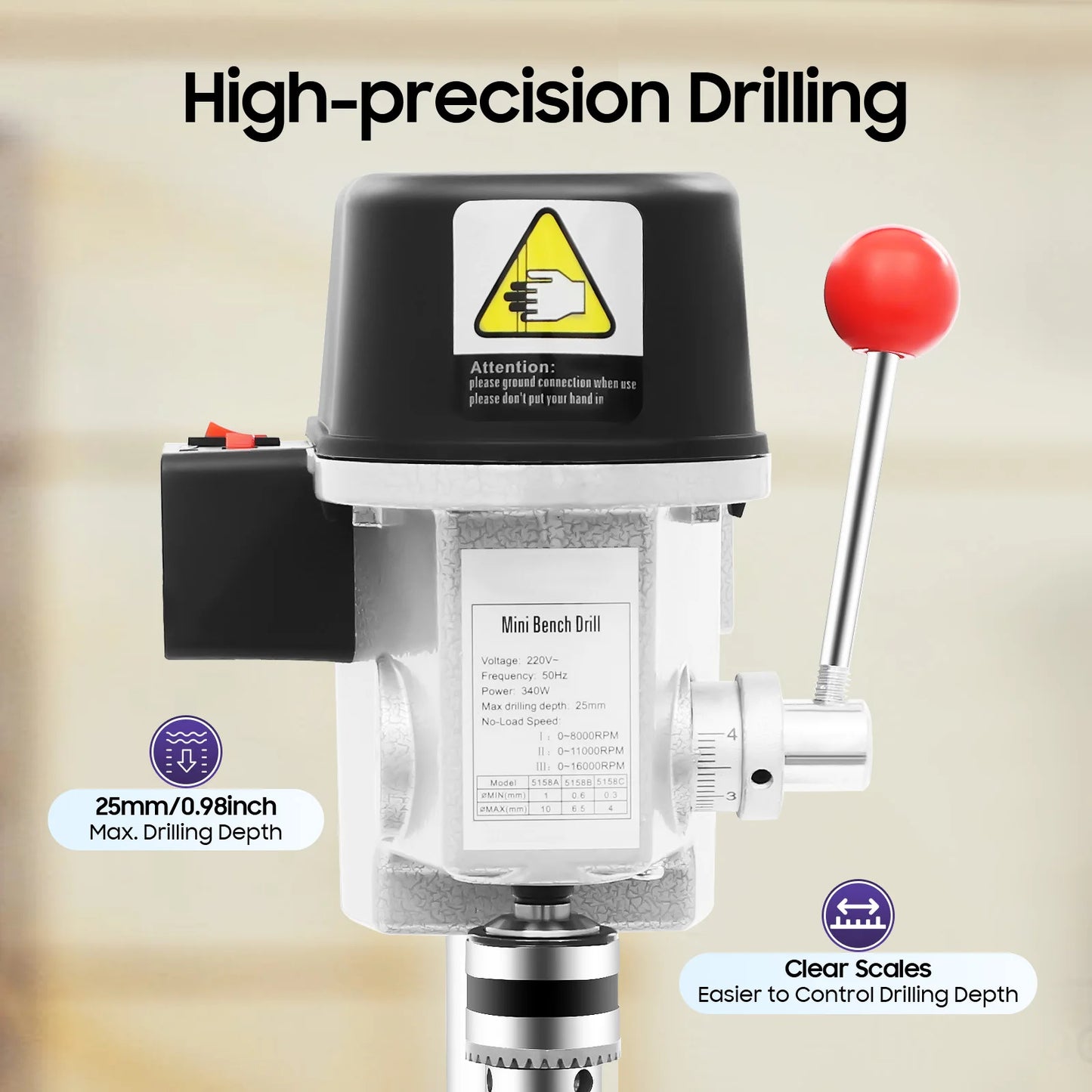 340W Mini Bench Drill Press With Adjustable Speed Portable