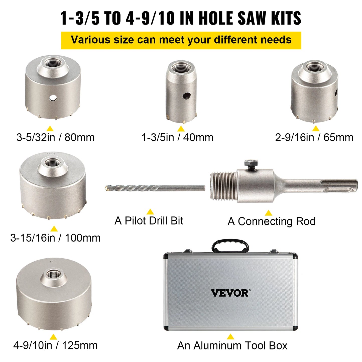 Concrete Hole Saw Kit Compatible With Sds Plus Max Shank Drills