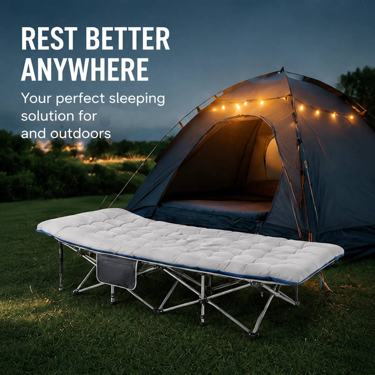 Foldable Cot Bed With Thick Mattress For Camping And Office