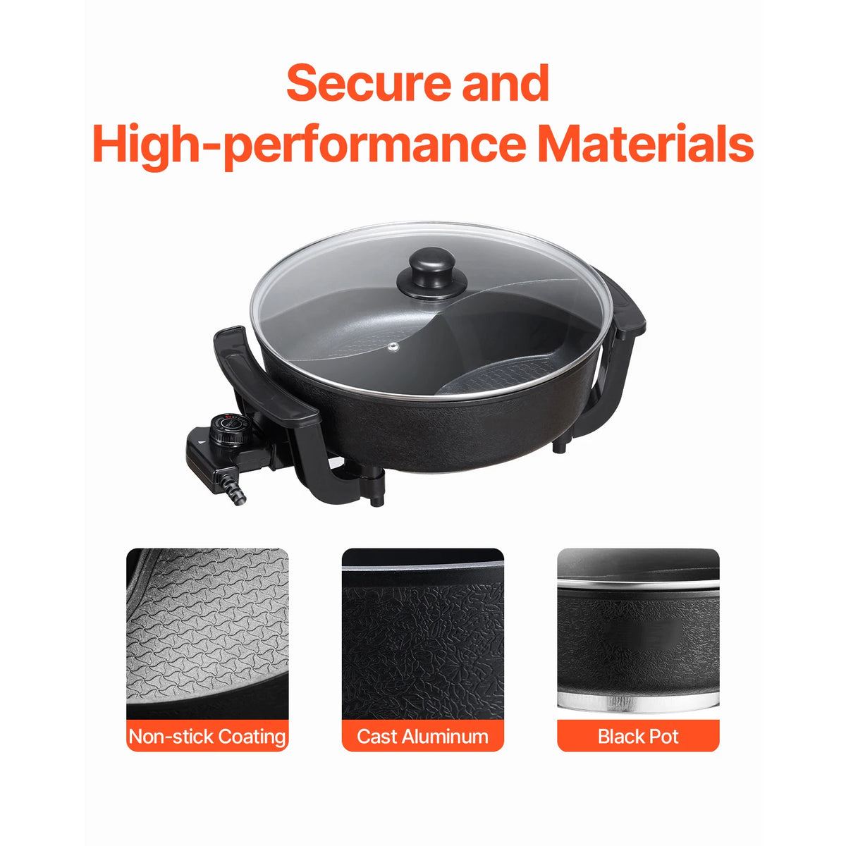 SucceBuy Dual Flavor Electric Hot Pot With Divider Glass Lid