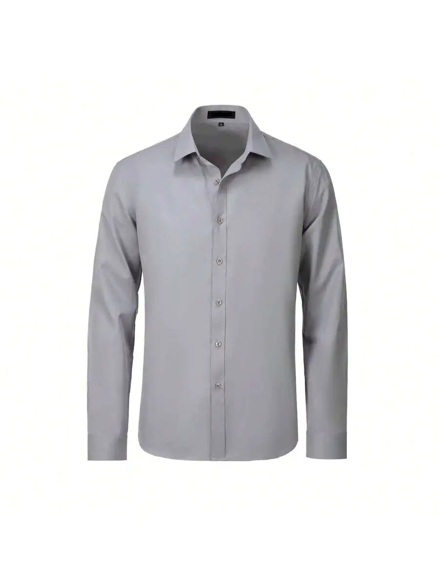 Mens Solid Color Long Sleeve Formal Shirt Casual Business Wedding Dress Up