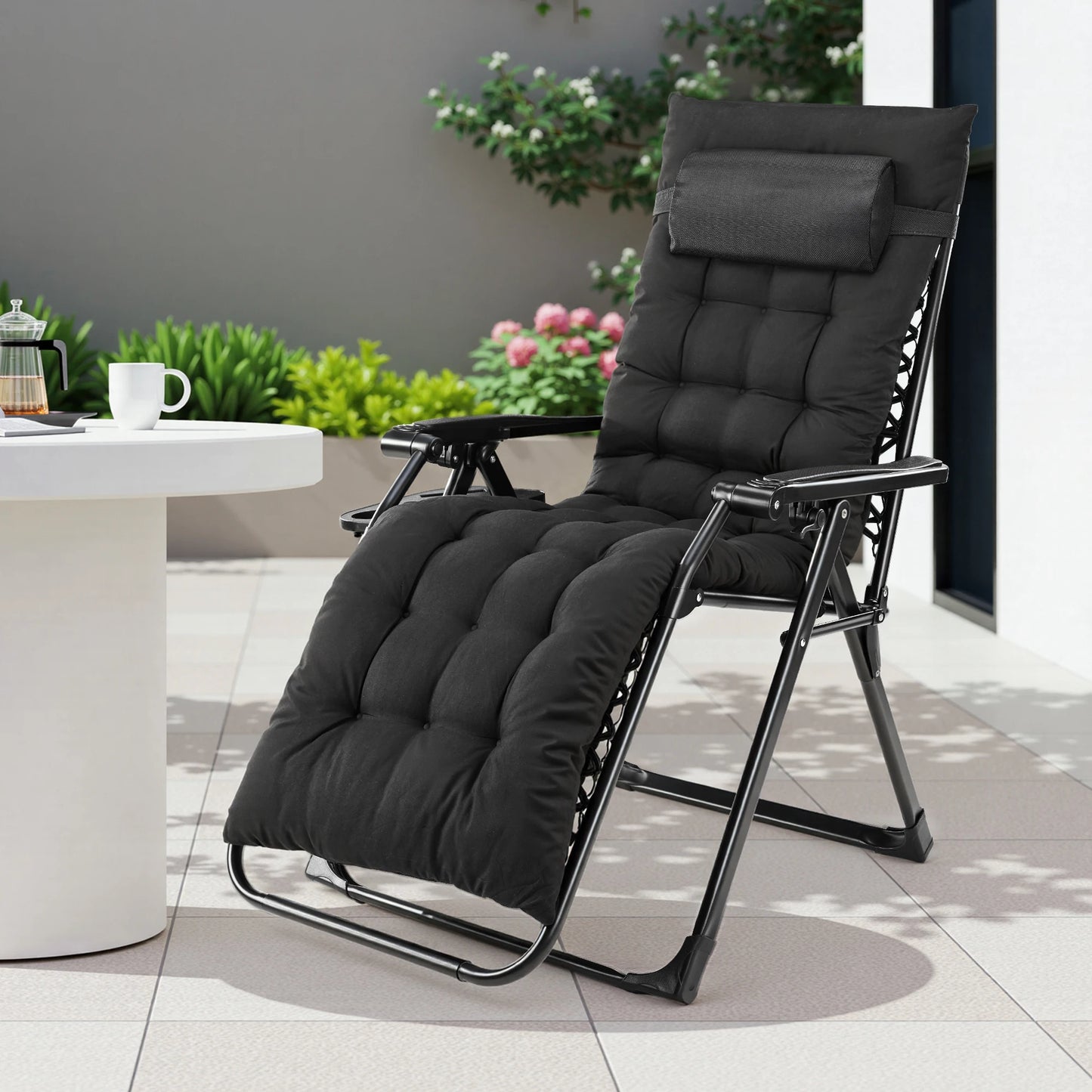 JHK Zero Gravity Outdoor Recliner With Cup Holder And Cushion
