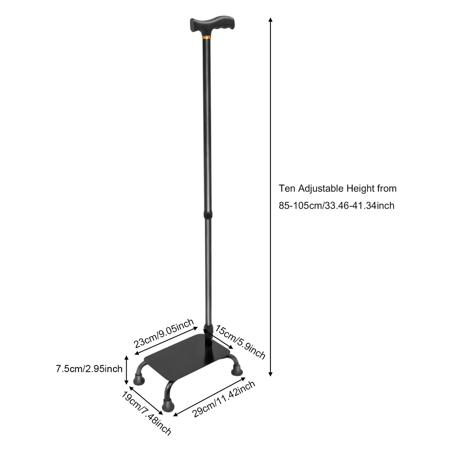 Bymaocar Four Legged Stair Assist Cane Two In One Height