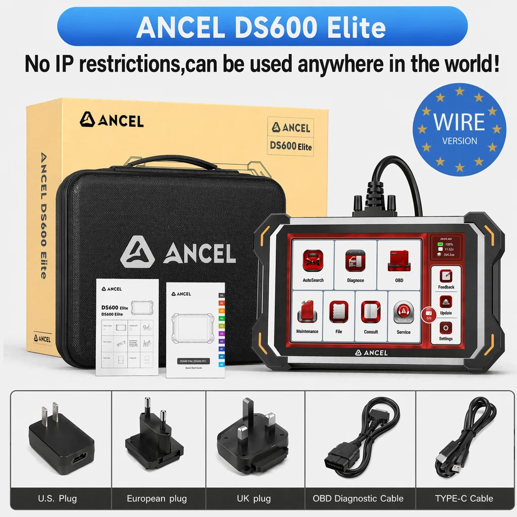 ANCEL DS600BT Automotive Diagnostic Tool CANFD DOIP ECU Coding 34+ Resets Lifetime Free Bidirectional Full System OBD2 Scanner