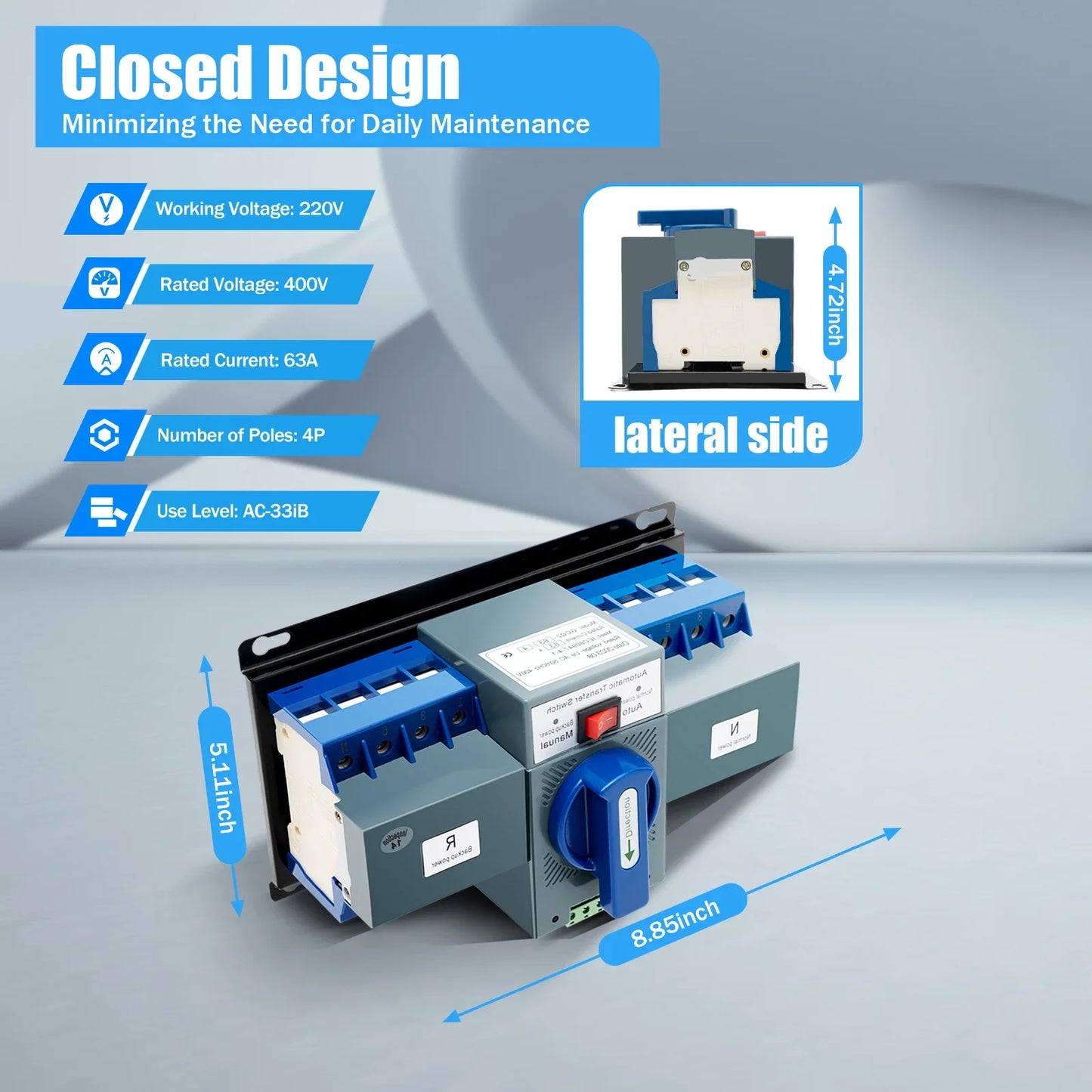 4P Automatic Dual Power Transfer Switch For Home And Generator 63A