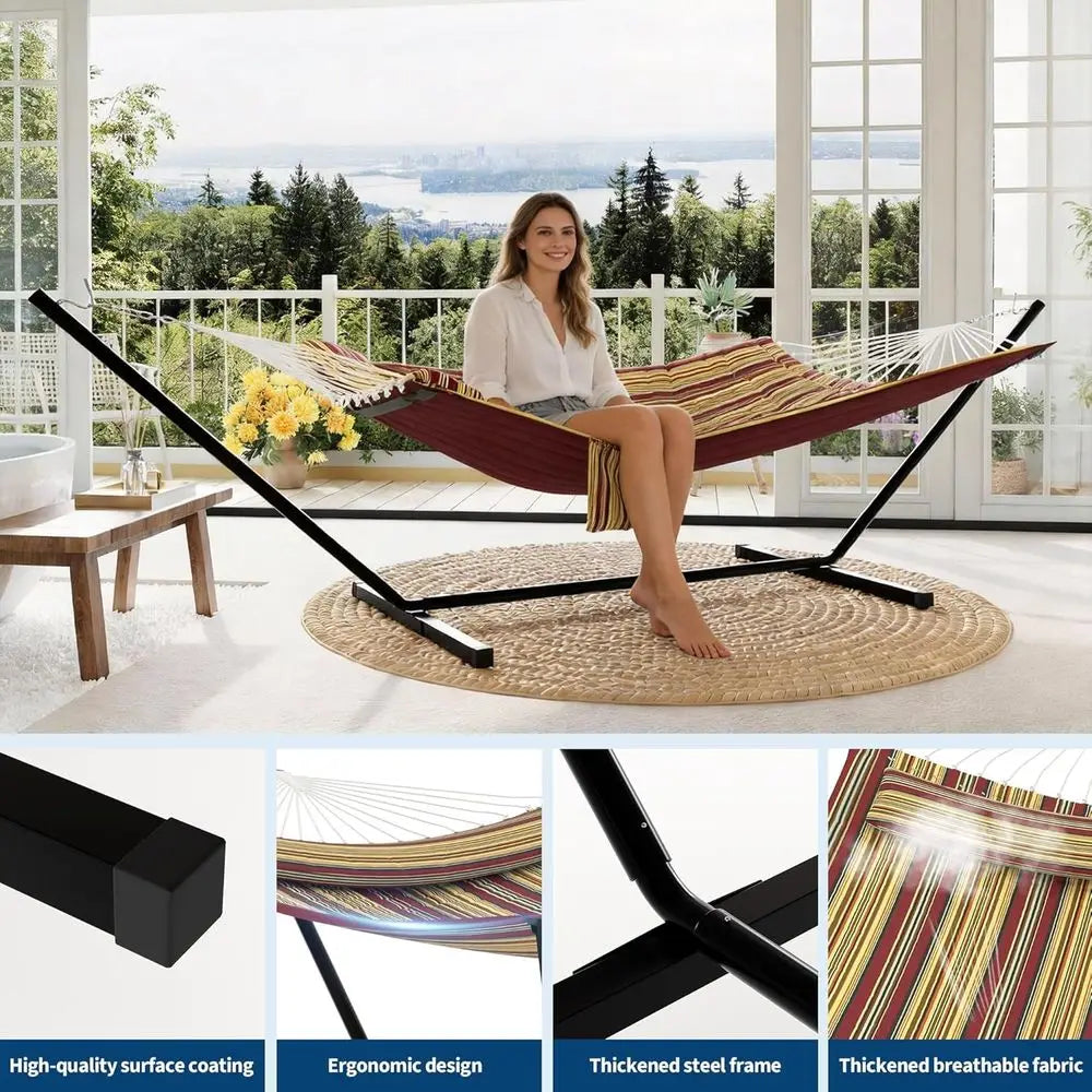 Double Hammock With Stand For Two Persons Pillow Included