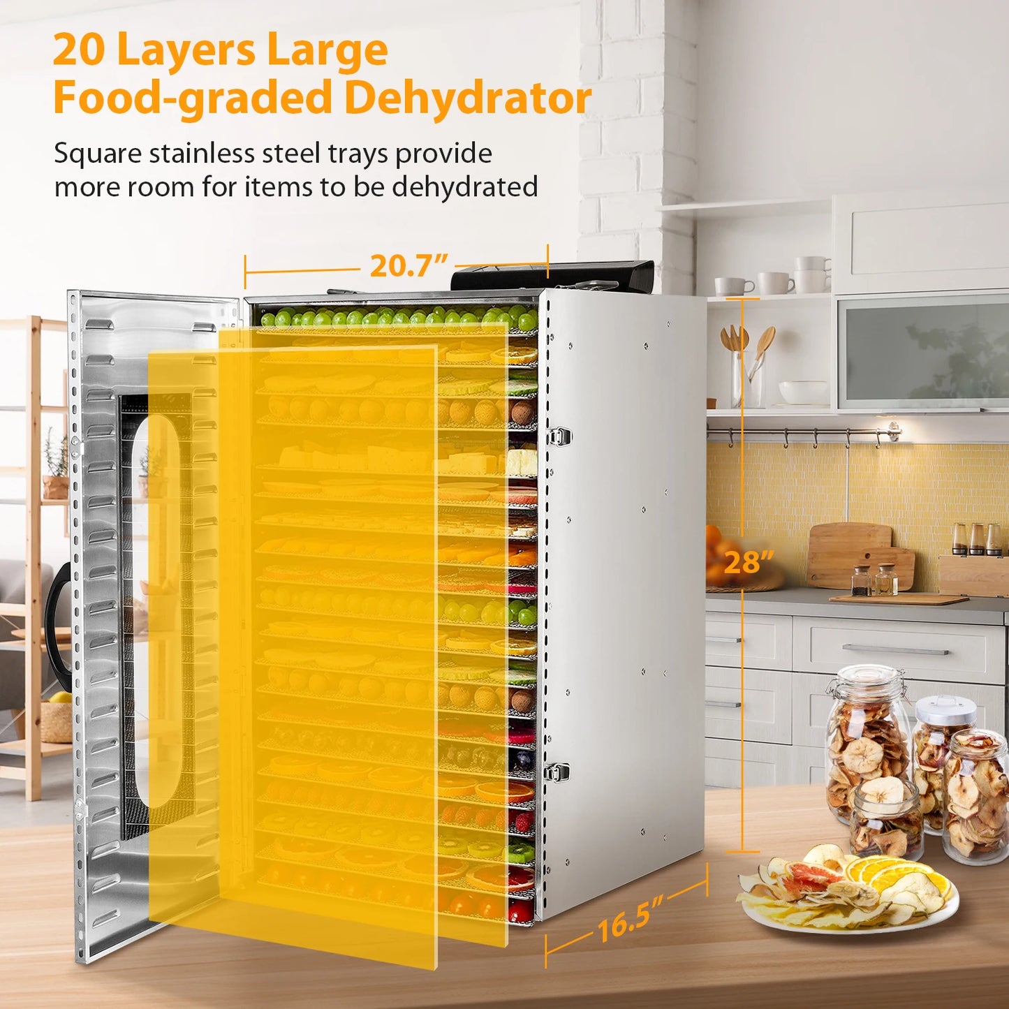 SHICUO Commercial Food Dehydrator Stainless Steel 20 Trays