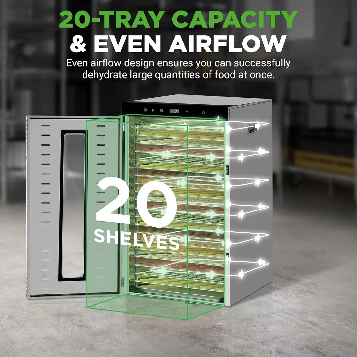 SHICUO Commercial Food Dehydrator Stainless Steel 20 Trays