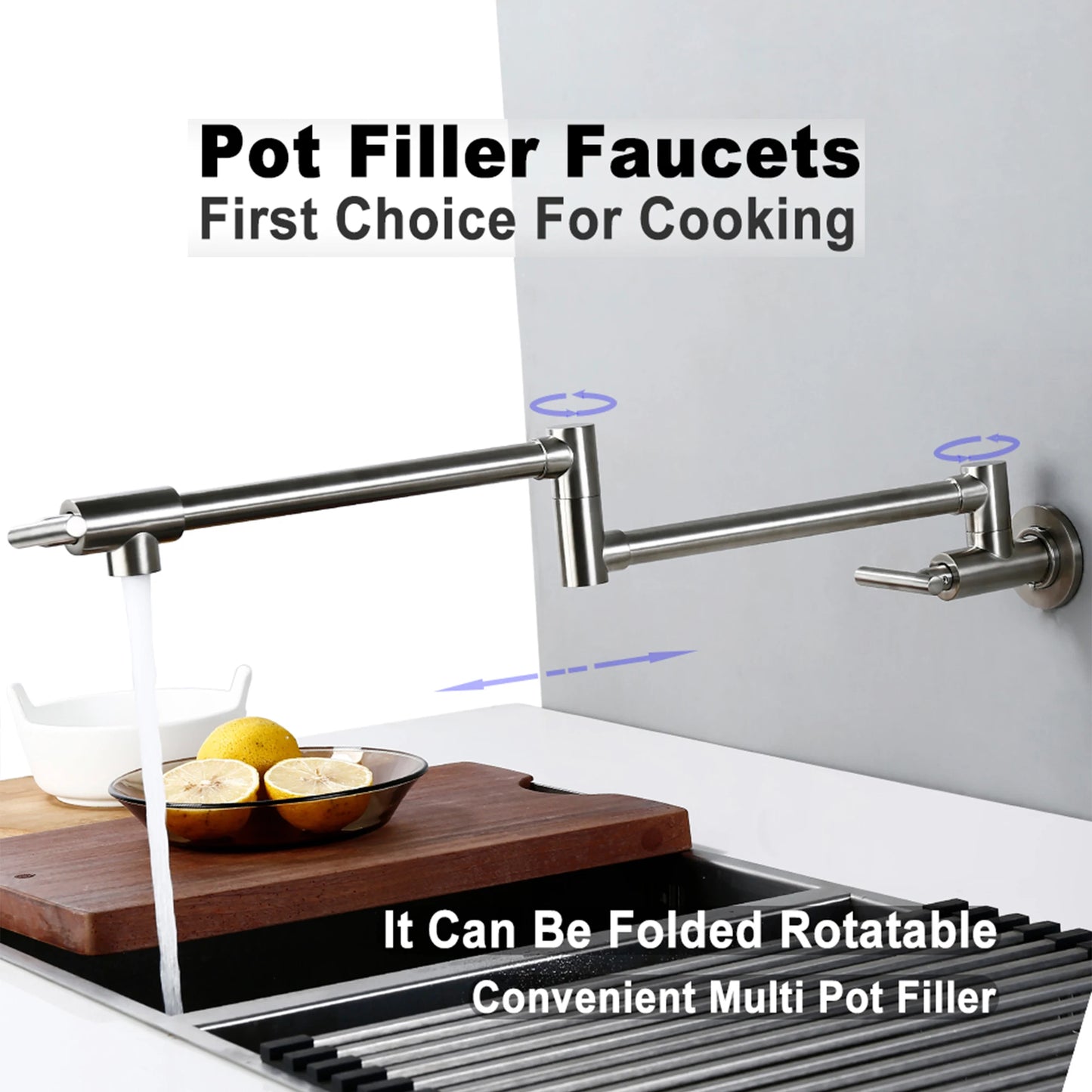 Bagnolux Black Brushed Chrome Swivel Wall Pot Filler Faucet