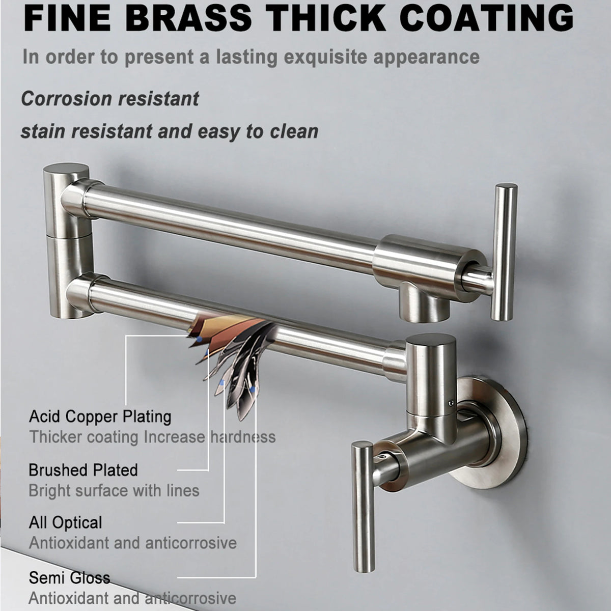 Bagnolux Black Brushed Chrome Swivel Wall Pot Filler Faucet
