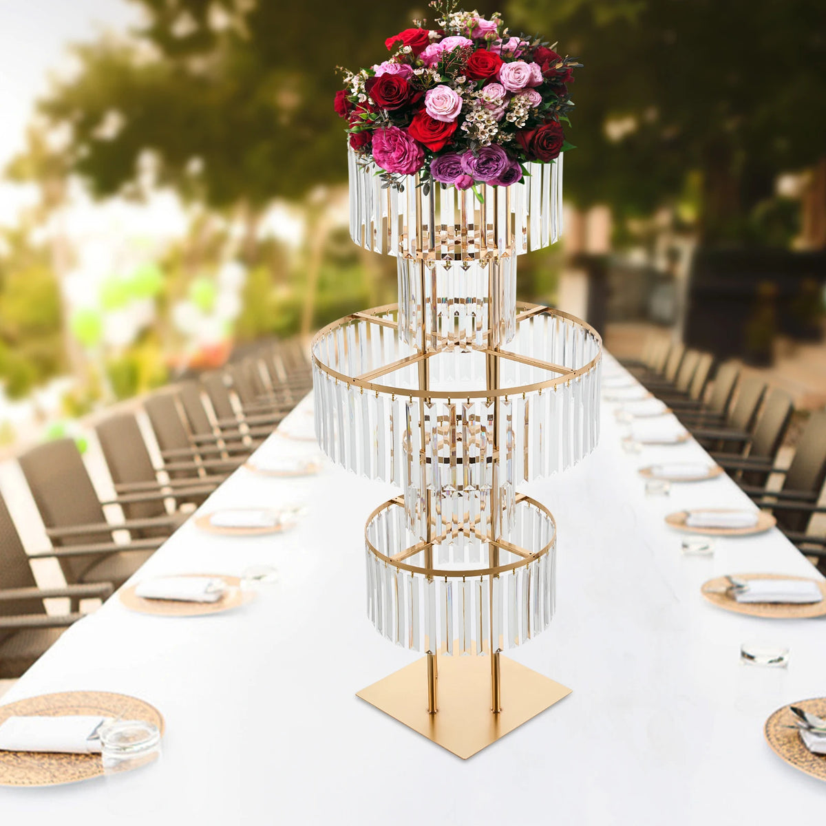 5 Tiers Crystal Flower Stand Gold/Silver 43.3 Inch Height Display Rack Aisle Guide Table Decoration Wedding Centerpiece Stand for Party Birthday Coffee Shop