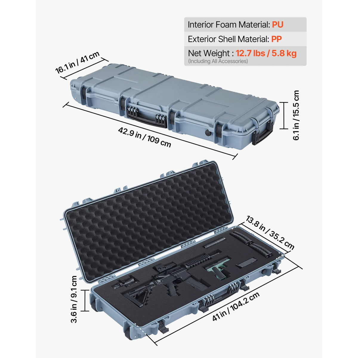 SucceBuy Lockable Hard Rifle Case With Wheels And Waterproof Protection