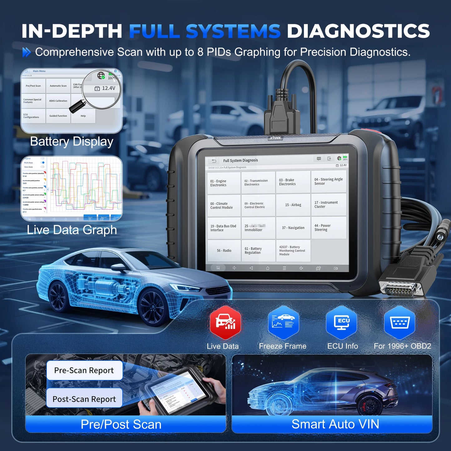 XTOOL D8S V2.0 Automotive Diagnostic Tool Online ECU Coding Topology Map Key Programming Car Scanner with 42+ Resets FCA CAN FD