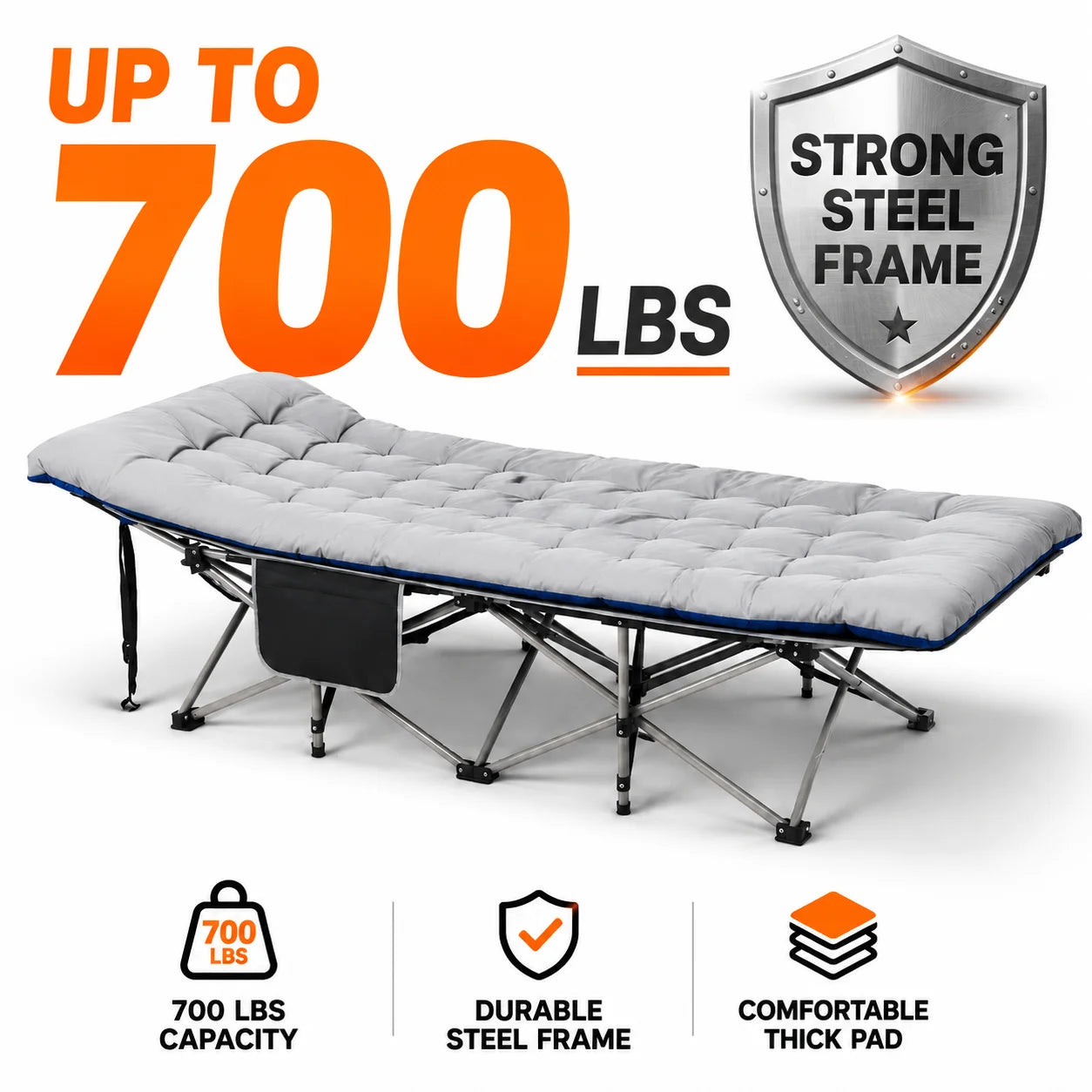 Foldable Cot Bed With Thick Mattress For Camping And Office
