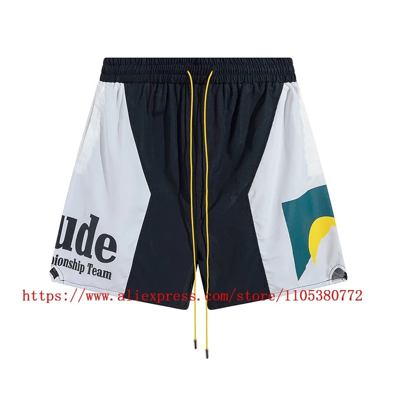 New Collection RHUDE Men's Casual Shorts with Letter Printing Elastic Waistband Loose and Breathable High Quality Beach Shorts