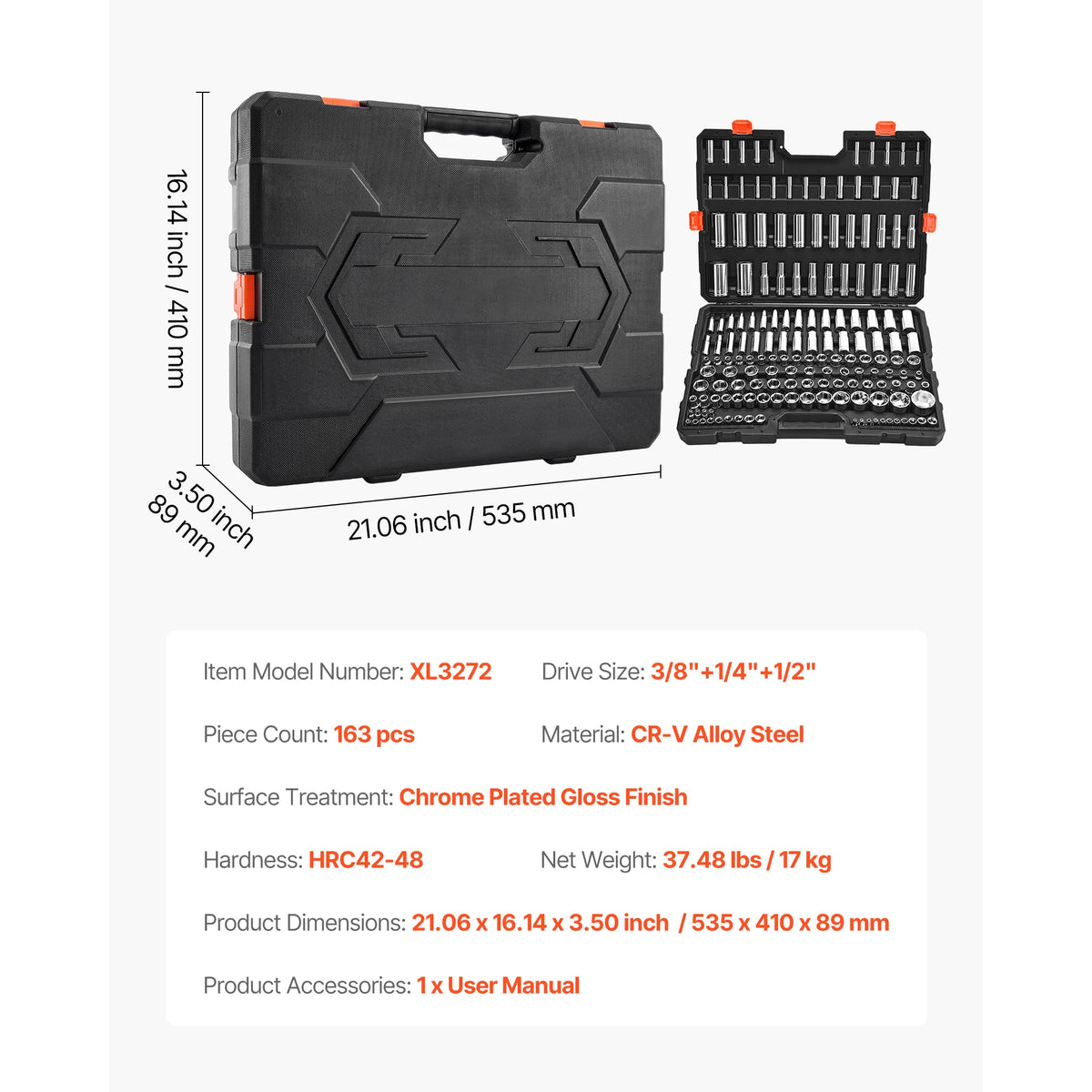 SucceBuy Socket Set 86 Pieces 3/8 1/4 1/2in Drive Socket and Ratchet Set SAE Metric Mechanic Tool Kit with Ratchet Wrench