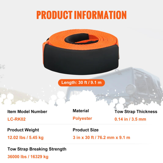 SucceBuy Polyester Recovery Tow Strap Kit for Vehicle Towing