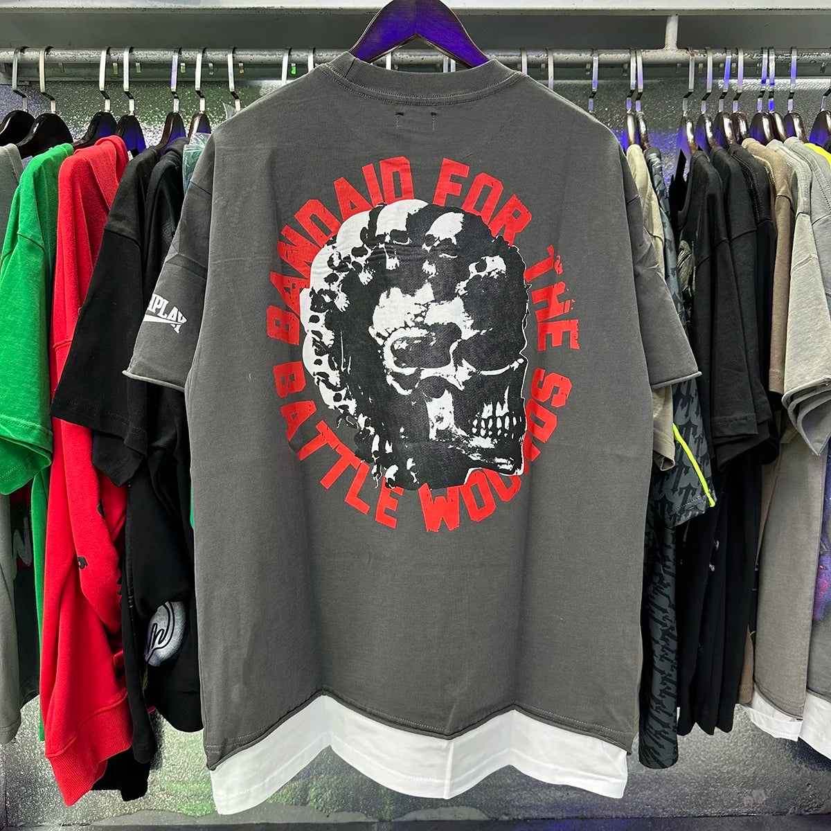 R001 New American Style RoughPlay Splicing Shinning Diamond 100% Cotton Short Sleeve Tshirts for Men Women Crew Neck Loose Summer T-shirt Oversized Tees