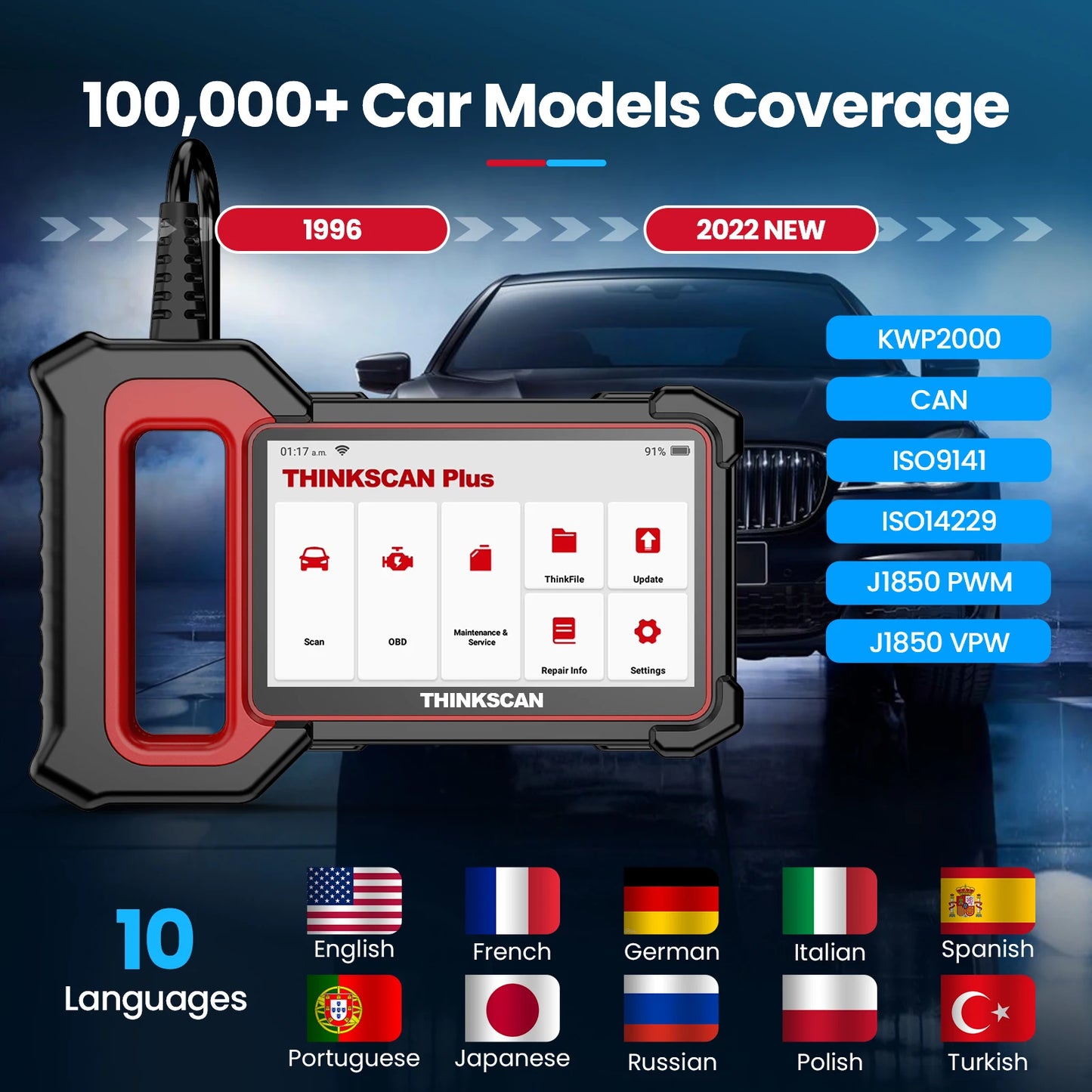 THINKCAR Thinkscan Plus S7 OBD2 Scanner For Engine ABS Transmission Airbags