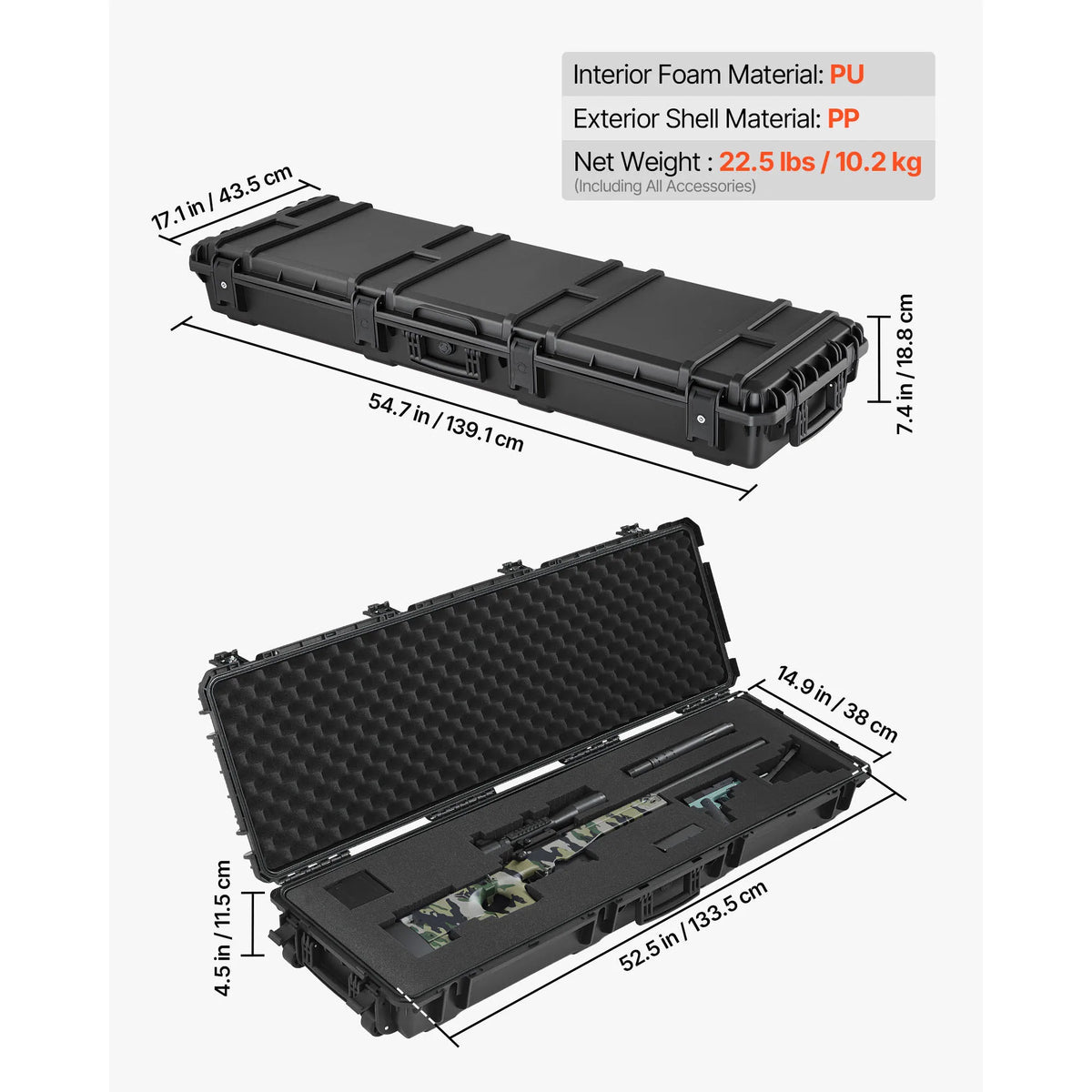 SucceBuy Lockable Hard Rifle Case With Wheels And Waterproof Protection