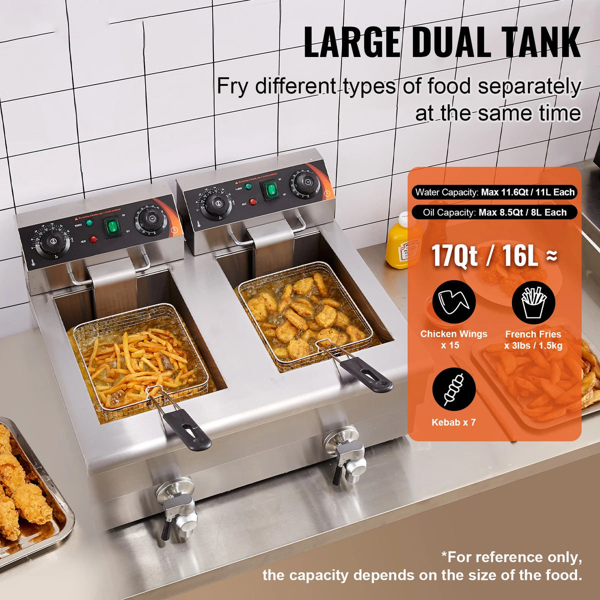 SucceBuy 12L Commercial Electric Deep Fryer With Dual Removable Tanks