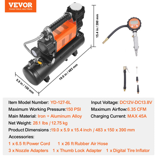 SucceBuy 12V Heavy Duty Air Compressor with Portable Tire Inflator Offroad Air Compressor Digital Pressure Gauge Tire Inflator