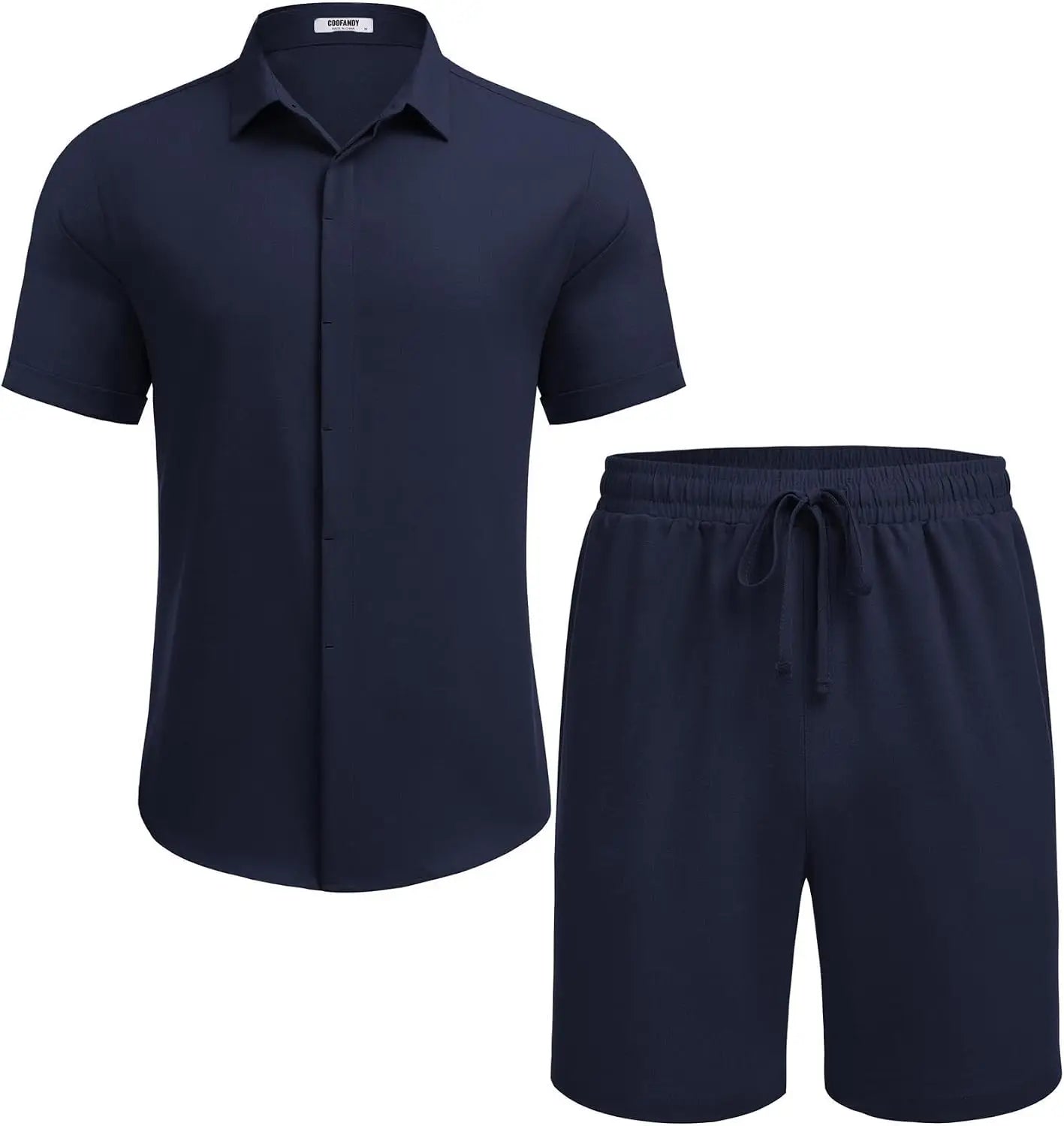 COOFANDY Men's Summer Beach Outfits 2 Piece Short Sleeve Shirts and Shorts Vacation Texture Linen Sets for Men