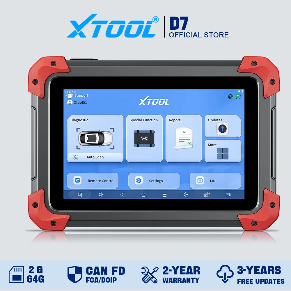 XTOOL D7 All System Car Diagnostic Tools Bidirectional Scanner ECU Coding Automotive Scanner 39+ Services Add FCA Functions