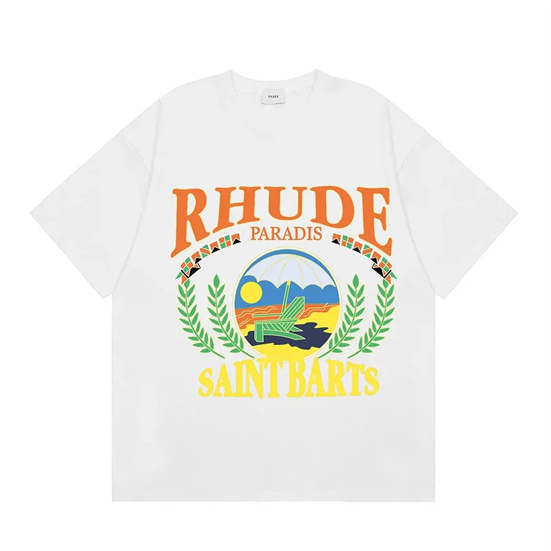 New Collection RHUDE Men's Casual Shorts with Letter Printing Elastic Waistband Loose and Breathable High Quality Beach Shorts