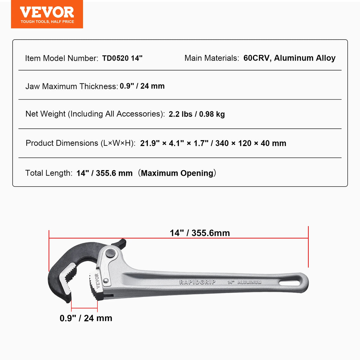 SucceBuy Aluminum Straight Pipe Wrench For Plumbing Repairs