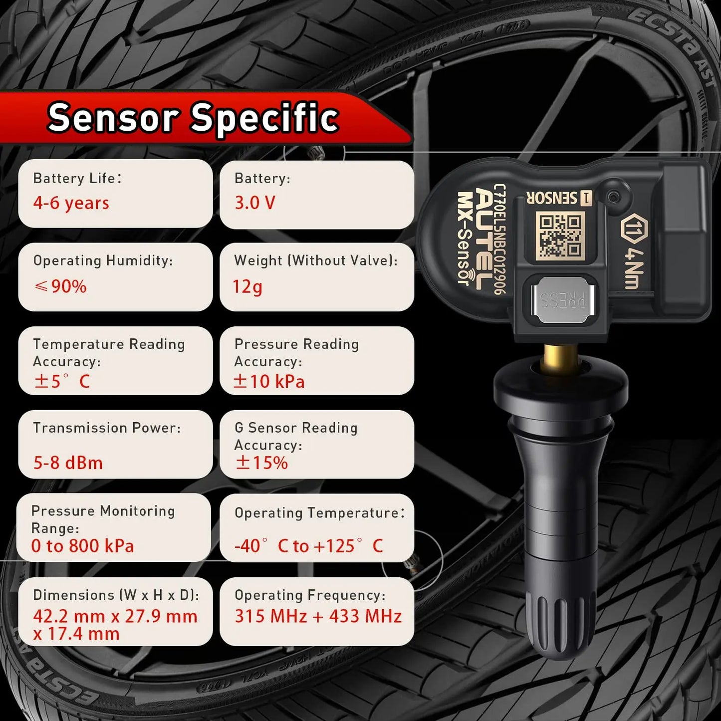 Autel Sensor TPMS 2in1 315MHz 433MHz MX-Sensor Tire Pressure Monitor System Sensor OE-Level Programmable Cloneable TPMS Sensor