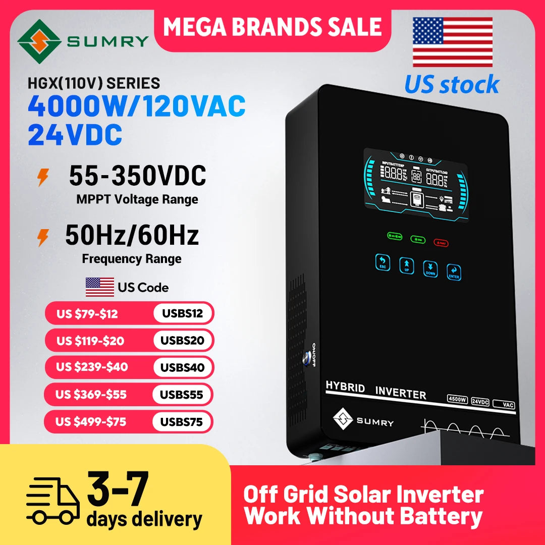 Sumry 4000W Off Grid Hybrid Inverter 24V Pure Sine Wave