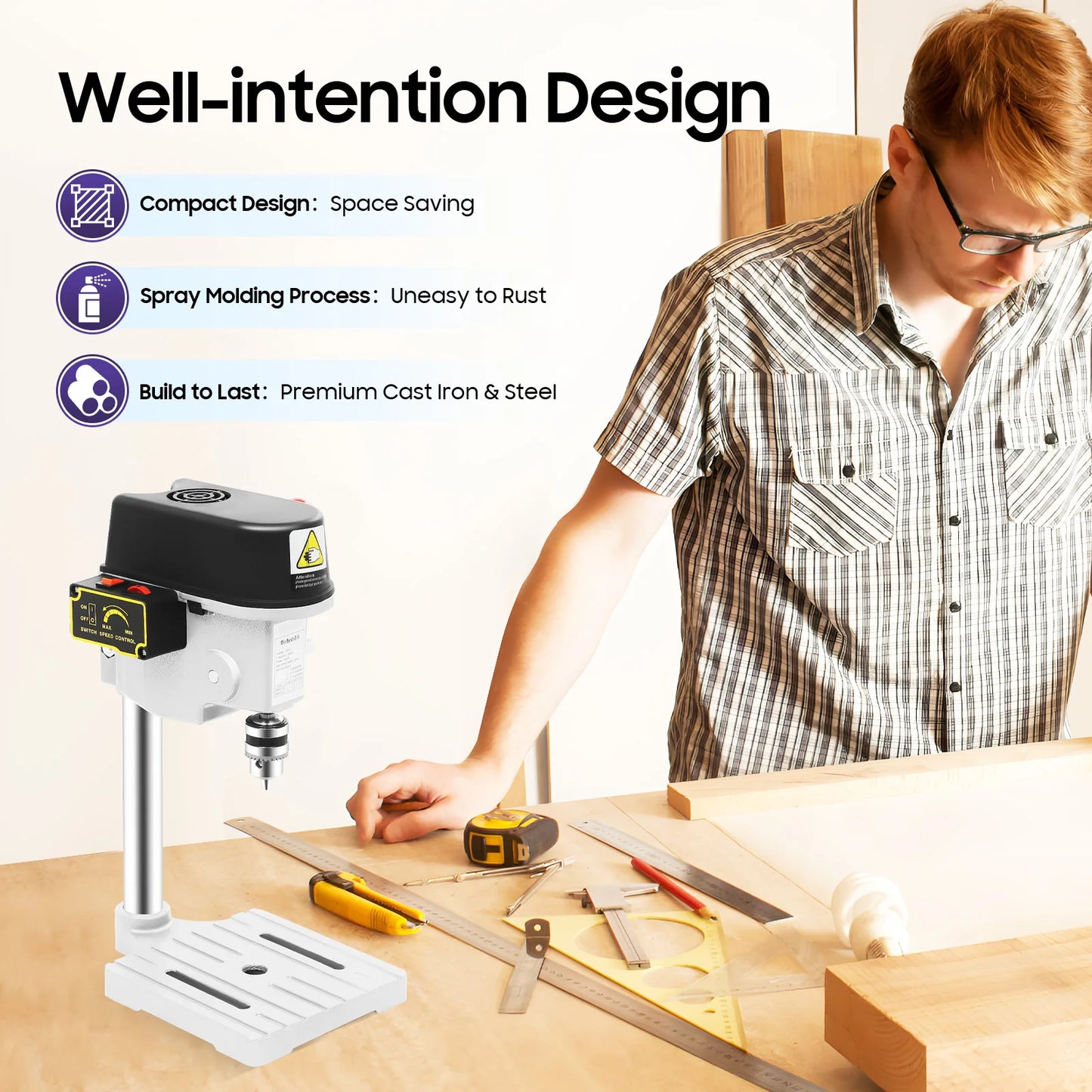 340W Mini Bench Drill Press With Adjustable Speed Portable