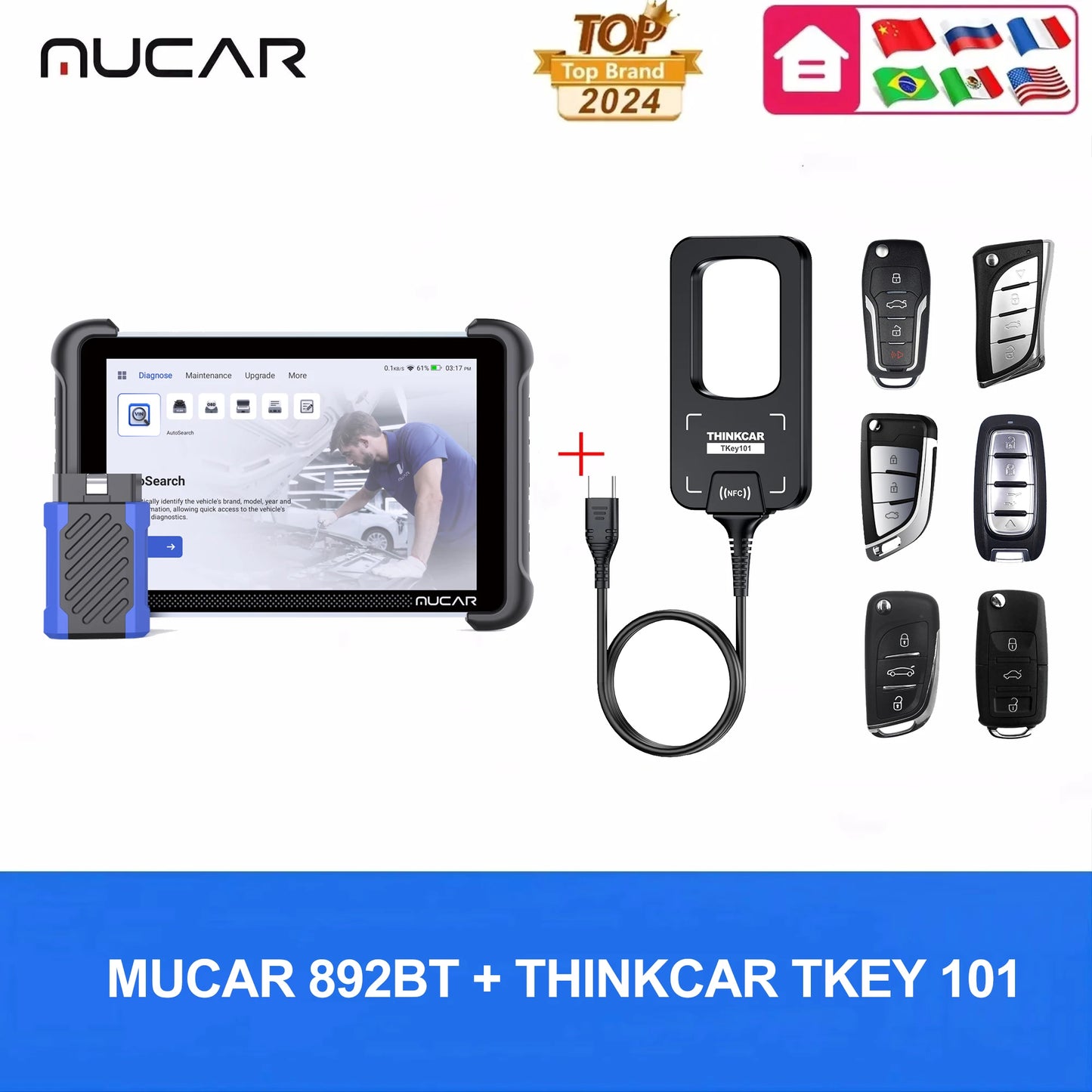 MUCAR 892BT Professional Diagnostic Tools CANFD DOIP ECU Coding 35 Resets Lifetime Free Update Full System OBD2 Scanner VS 689BT