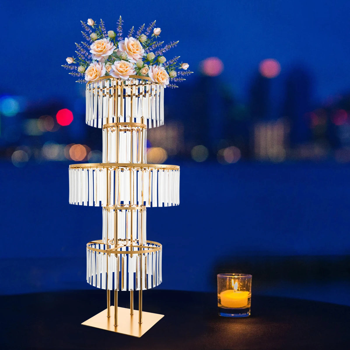 5 Tiers Crystal Flower Stand Gold/Silver 43.3 Inch Height Display Rack Aisle Guide Table Decoration Wedding Centerpiece Stand for Party Birthday Coffee Shop