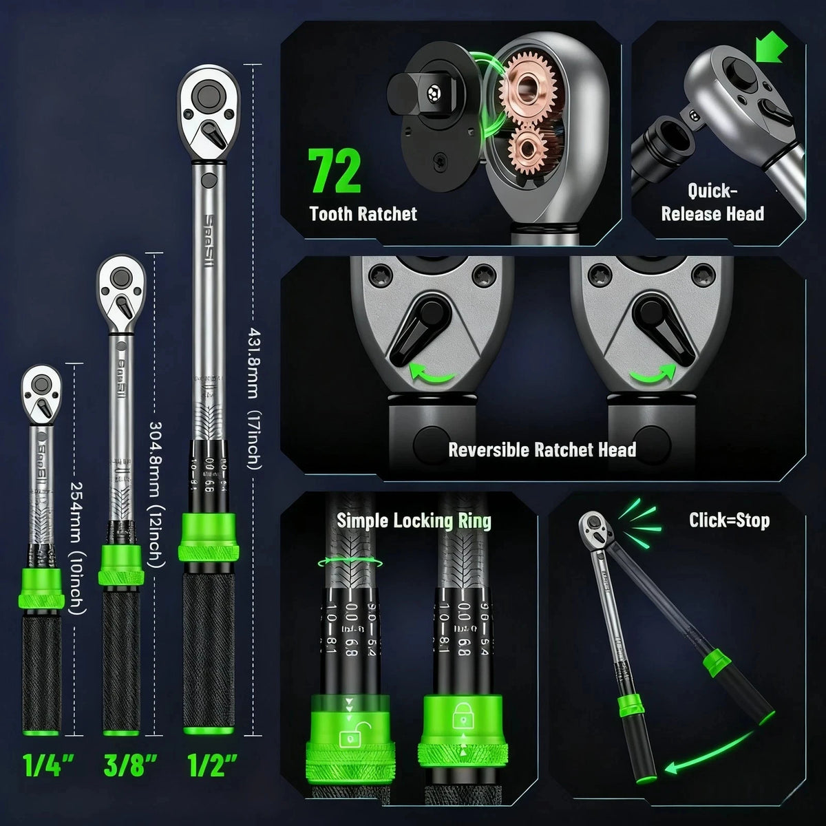Torque Wrench Set 1/4 3/8 1/2 Inch Drive Adapter Spanner