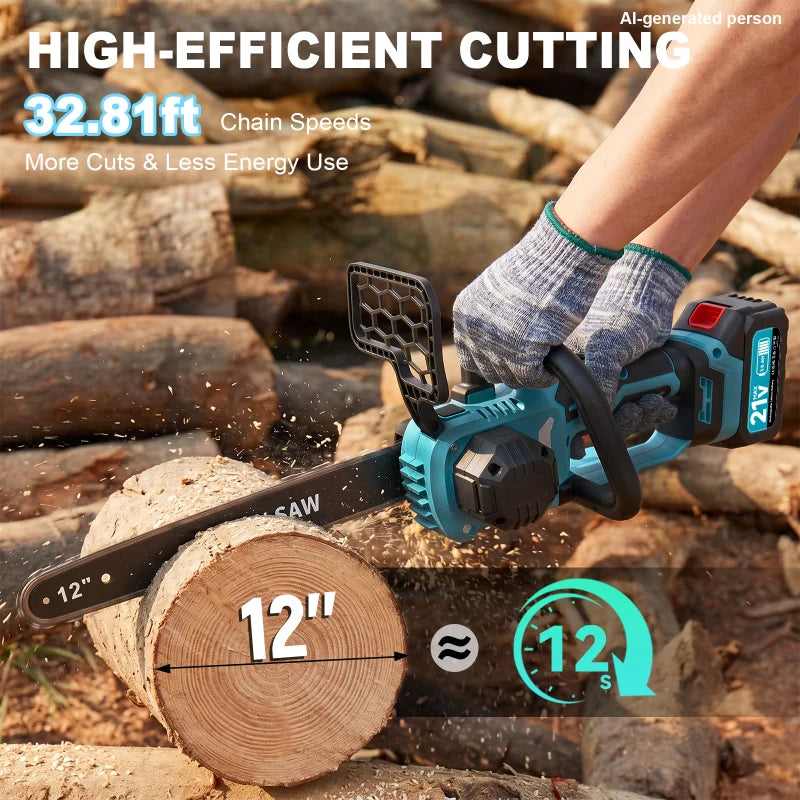 XYSD Cordless Electric Chainsaw With 21V And Dual 3000mAh Batteries