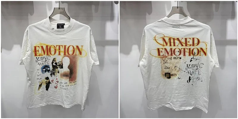New MIXED-EMOTION Rhinestone printed pattern 100% cotton Men Women T-shirt Loose casual Shinning Diamond Tees Oversized Top