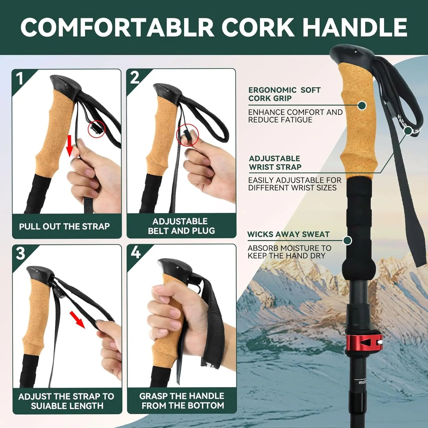 Carbon Fiber Trekking Poles Lightweight Collapsible Hiking Sticks
