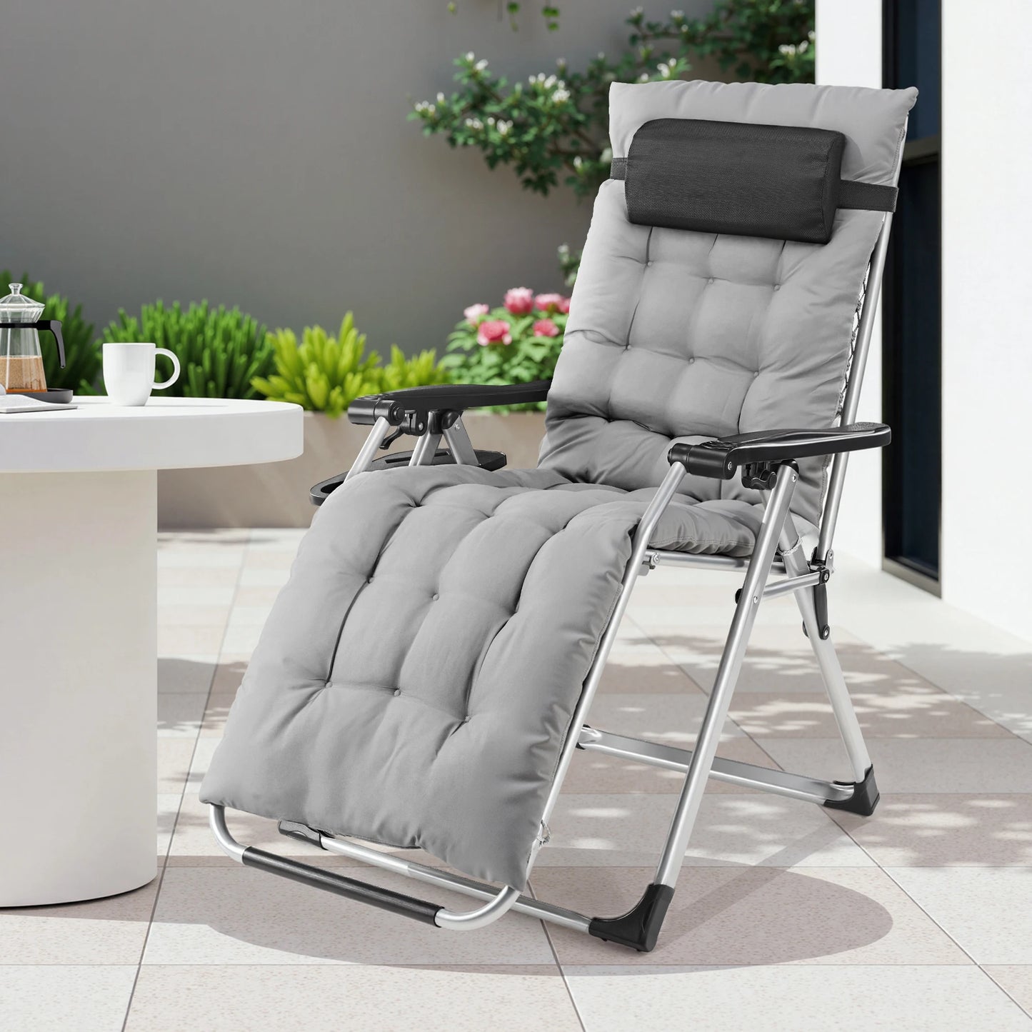 JHK Zero Gravity Outdoor Recliner With Cup Holder And Cushion
