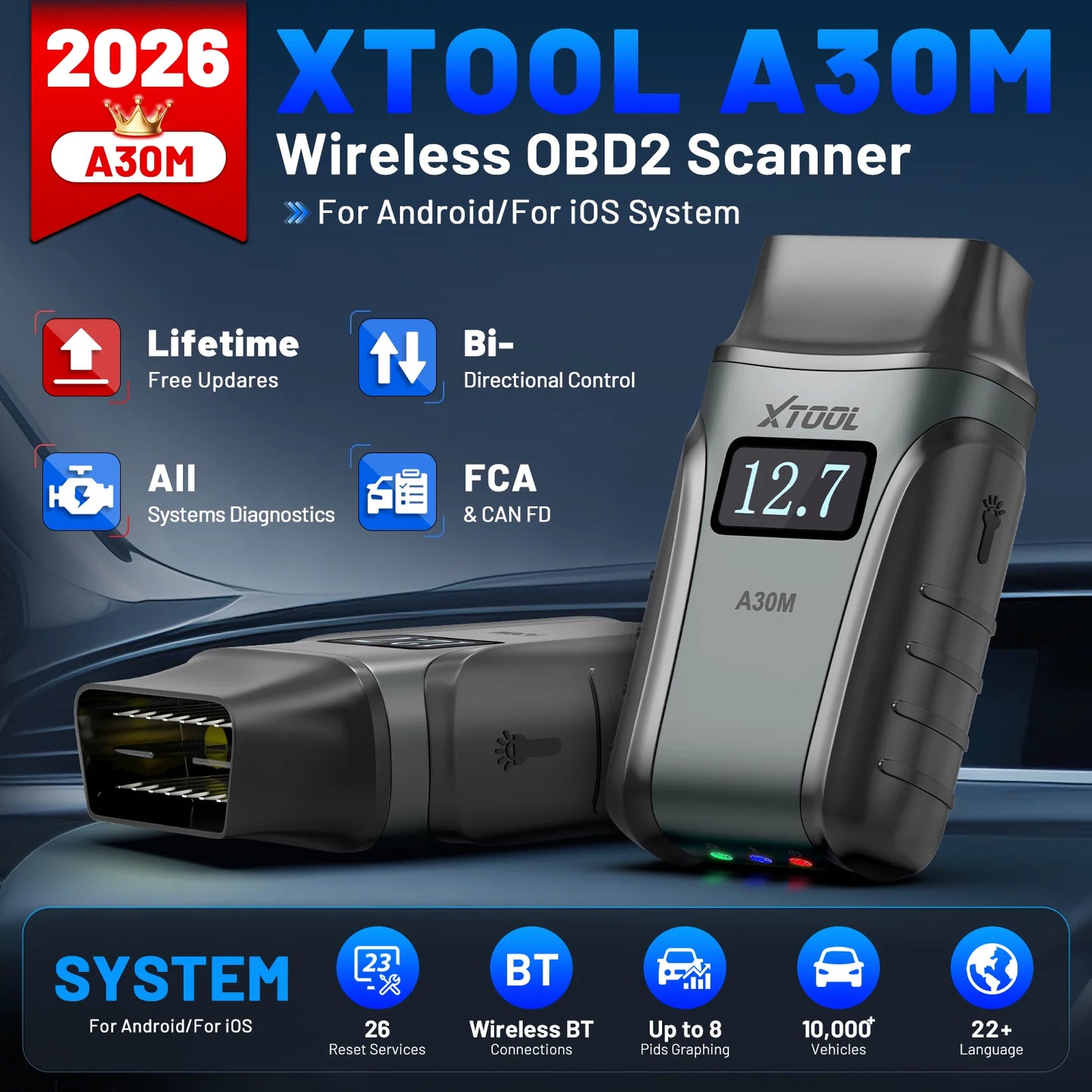 XTOOL Anyscan A30M OBD2 Scanner Bluetooth Diagnostic Tools Automotive Scanner Lifetime Free Update Bidirectional Built-in CAN FD