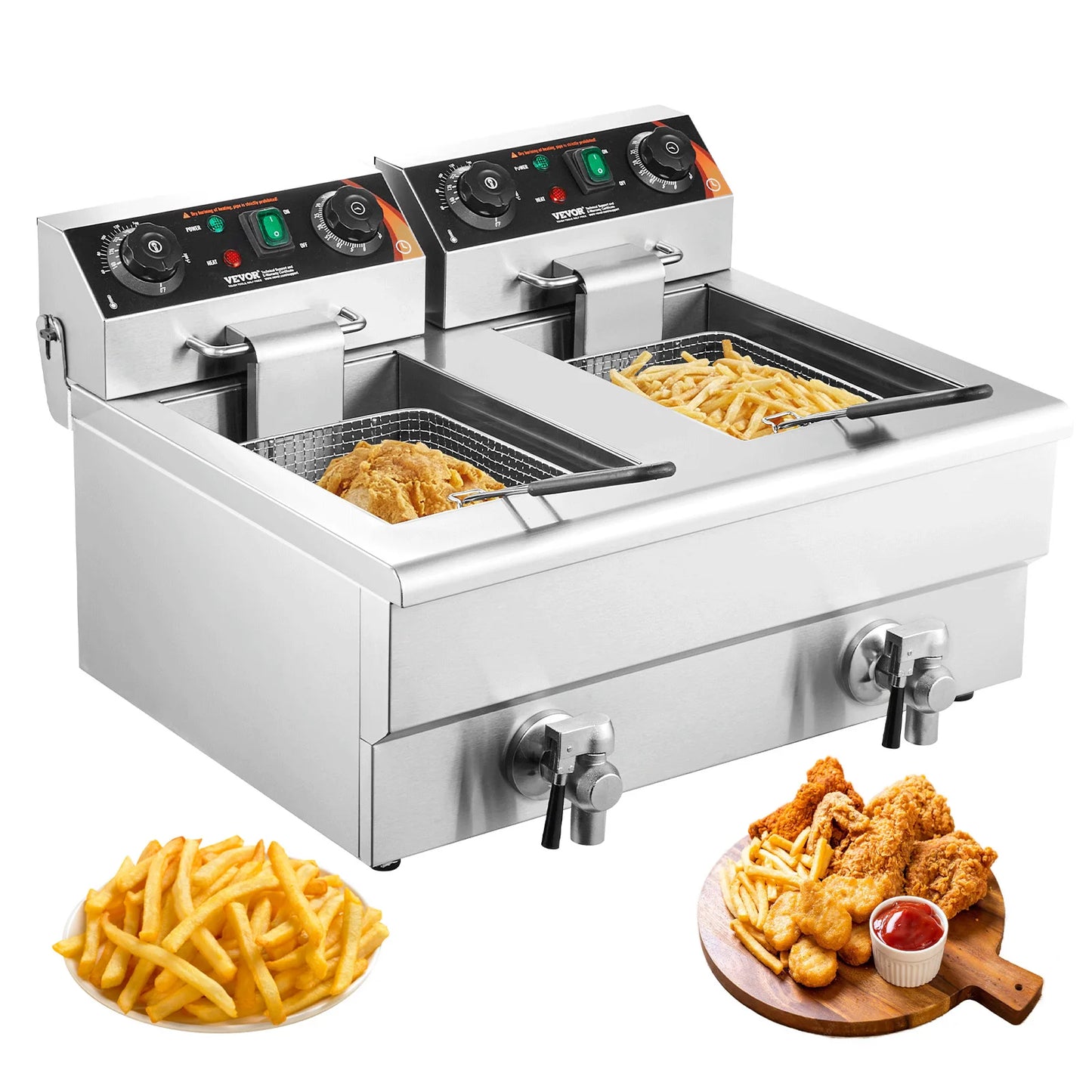 SucceBuy 12L Commercial Electric Deep Fryer With Dual Removable Tanks