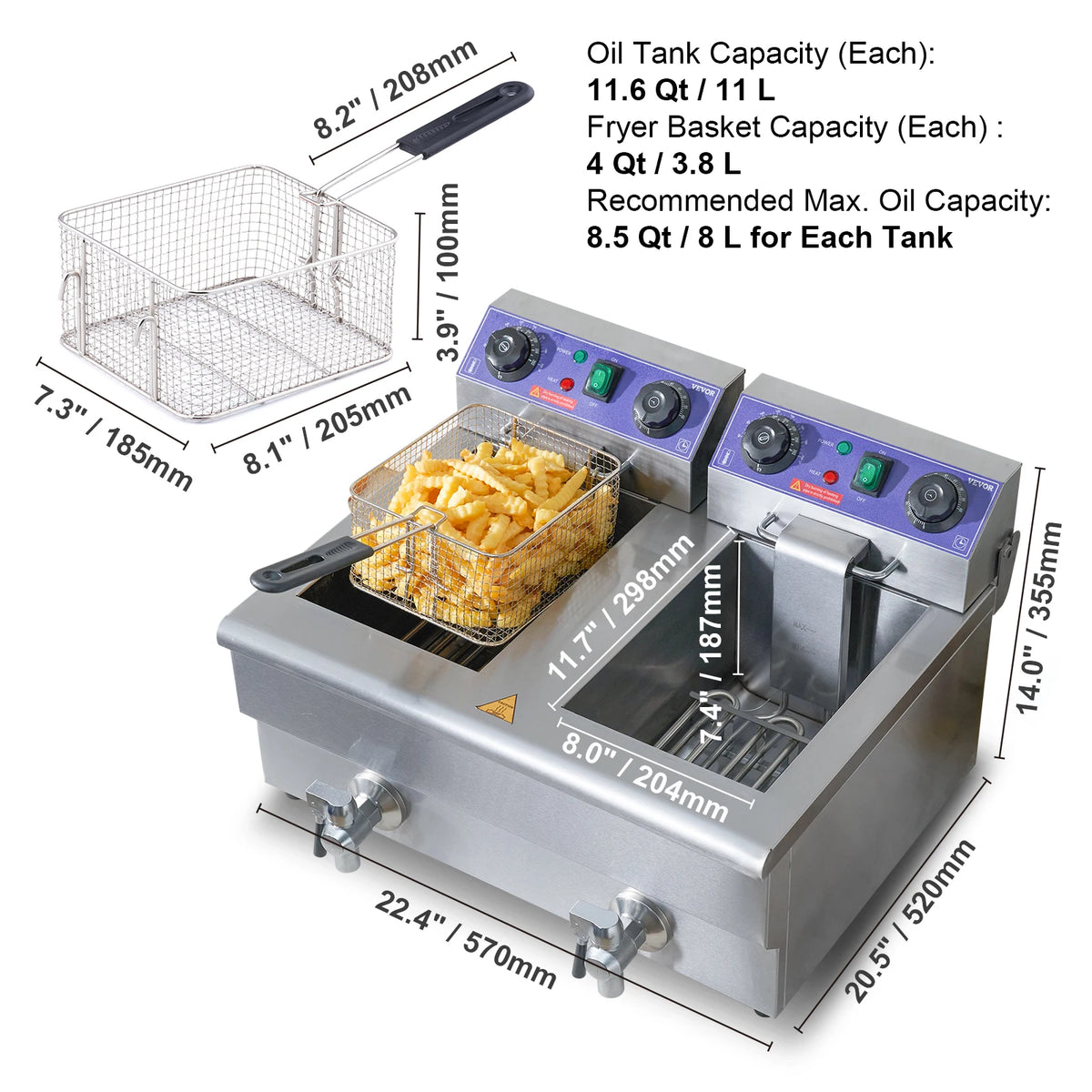 SucceBuy 12L Commercial Electric Deep Fryer With Dual Removable Tanks