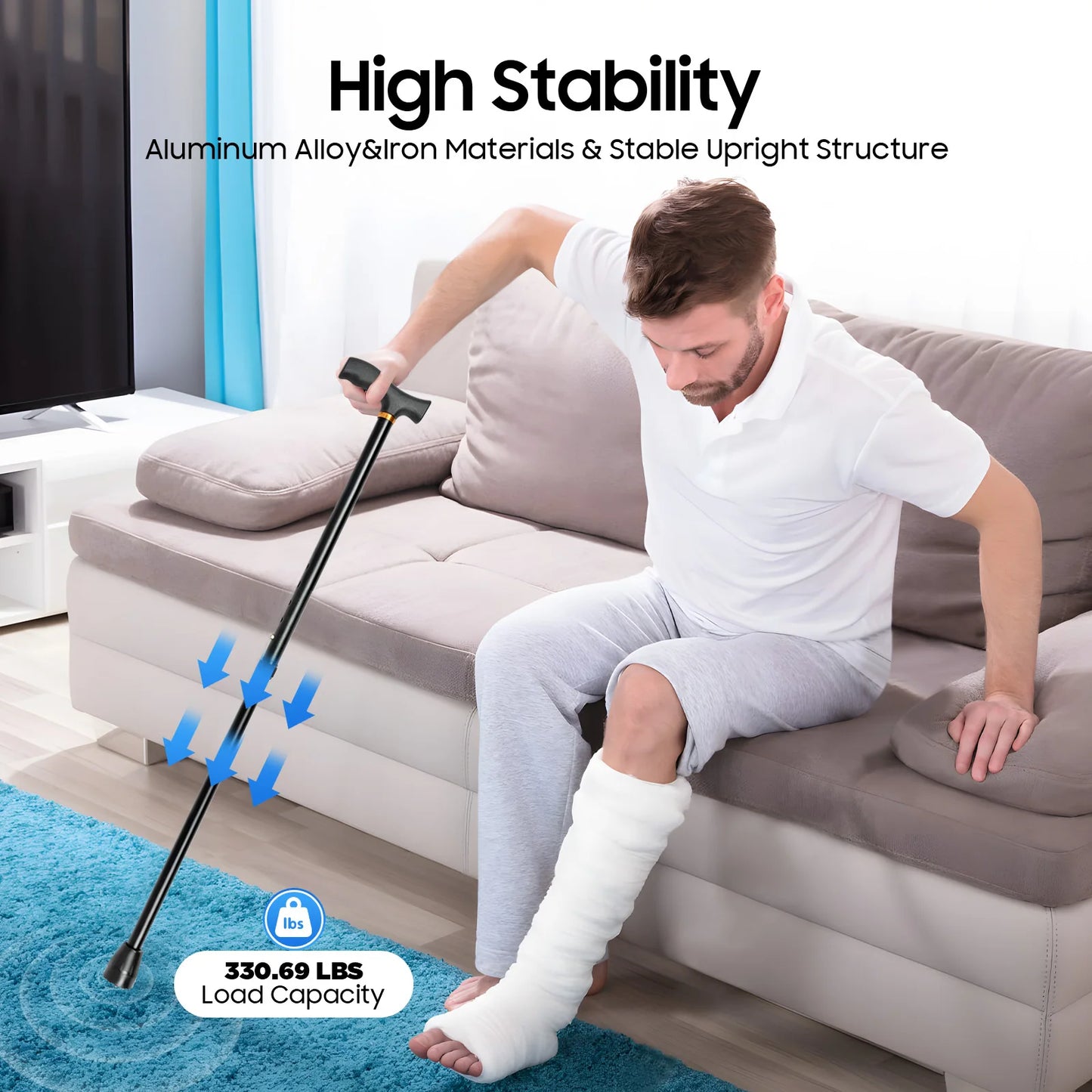 Bymaocar Four Legged Stair Assist Cane Two In One Height