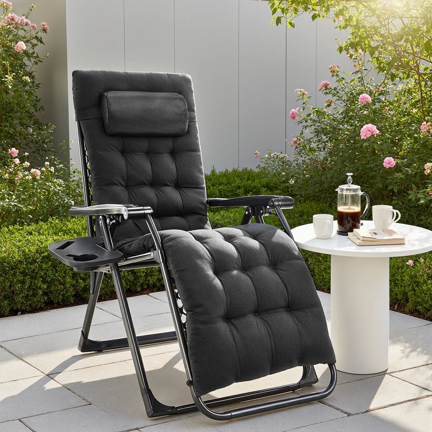JHK Zero Gravity Portable Recliner With Cup Holder Adjustable Pillow
