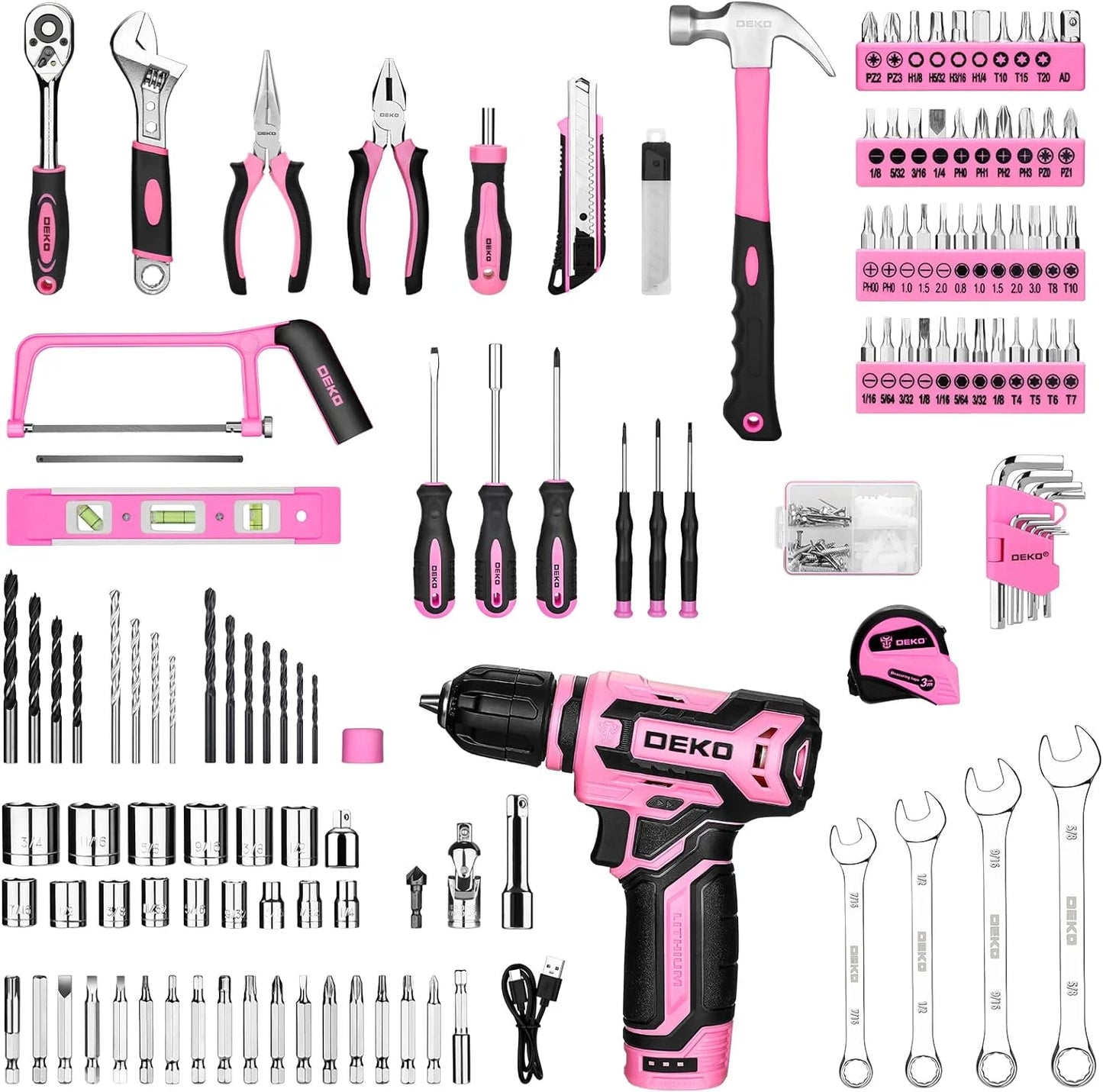 DEKO Home Mechanic Toolbox With Cordless Drill And Storage Drawer