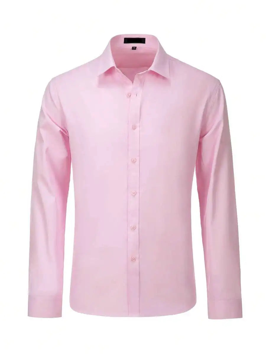 Mens Solid Color Long Sleeve Formal Shirt Casual Business Wedding Dress Up